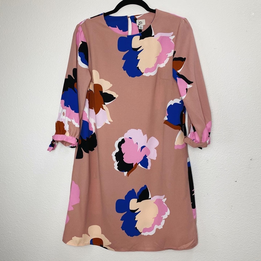 Adorable pink blue modern floral dress with pockets flowers